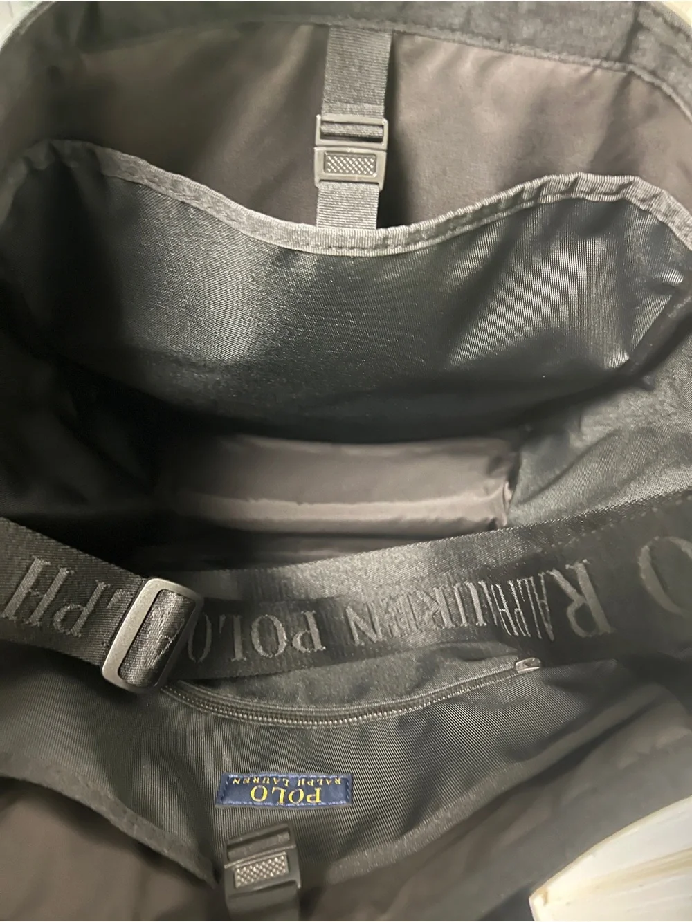Polo by Ralph Lauren Tonal Black Embossed Logo Messenger Tote